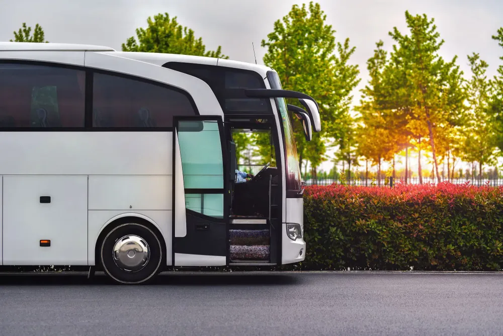 Luxury bus waiting for passengers in parking lot